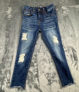 Cat & Jack Jeans Blue Denim Girls 6 Jegging Adjustable Waist Distressed Crotchet - Picture 1 of 9