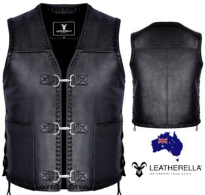 Motorbike Waistcoat Biker Leather Vest Motorcycle Biker Fishhook Buckle Top Vest - Picture 1 of 12