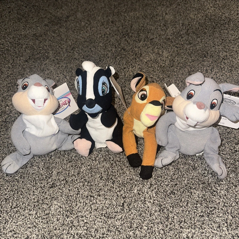 Disney Mini Bean Bag Plush Bambi Thumper And Flower With Tags