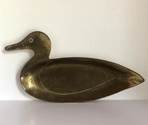 Vtg Antique Brass Mallard Duck Boho Trinket Coin Key Gold Tray Plate Dish India - Picture 1 of 8