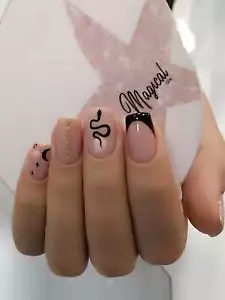 24pcs Short Square Black French Snake Glitter Pattern Fake Nail False Nails - Picture 1 of 7