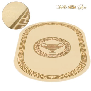 Ovaler Teppich Wohnzimmer Kurzflor Oval Mäander Amphore Muster creme beige öko - Bild 1 von 5
