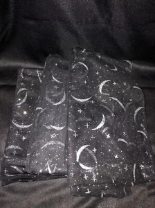 Black Sheer Net Fabric Silver Moons & Stars Halloween Witch Costume Goth Decor - Picture 1 of 3