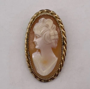 Antique 12K Gold Hand Carved Cameo Brooch Pin - Picture 1 of 4