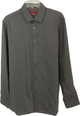 Camisa masculina Alfani listrada cinza slim fit elástica tamanho M - Imagem 1 de 3