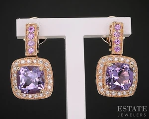 14k Strawberry Gold LeVian Natural Amethyst & Diamond Earrings 7.3g i19326 - Picture 1 of 3