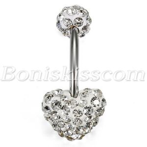 Stainless Steel Rhinestone Heart Shape Navel Ring Nails Body Piercing Jewelry