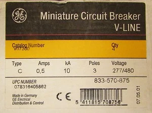 Interruptor Circuito GENERAL ELECTRIC GE V-Line C 0,5 3 polos 0,5 amperios 277 480V V07300 - Imagen 1 de 1