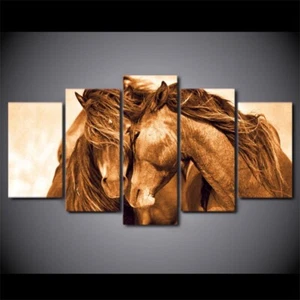 Animal Brown Horse Couple Horses Canvas Prints Painting Wall Art Home Decor 5PCS - Picture 1 of 4
