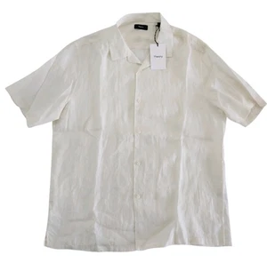 Theory Ivory Precise Linen Short Sleeve Button Shirt Men's Size XL New - Picture 1 of 10