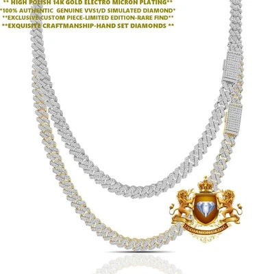 60+ граммов VVS1/D 12,96 карата 14K золото скрепленный Miami кубинский цепочка без шеи 8 мм/22" - Изображение 1 из 3