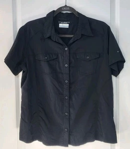 COLUMBIA OMNI-SHADE Women's Black Collared Shirt Size XL Short Sleeve Stretchy - Picture 1 of 7