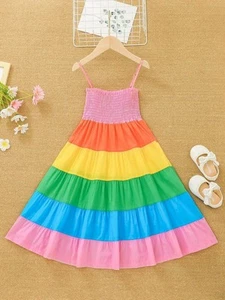 SHEIN Girls Rainbow Maxi Dress Size 4XL (12โ14) Boho Stripe Cami Ruffle Hem EUC - Picture 1 of 9