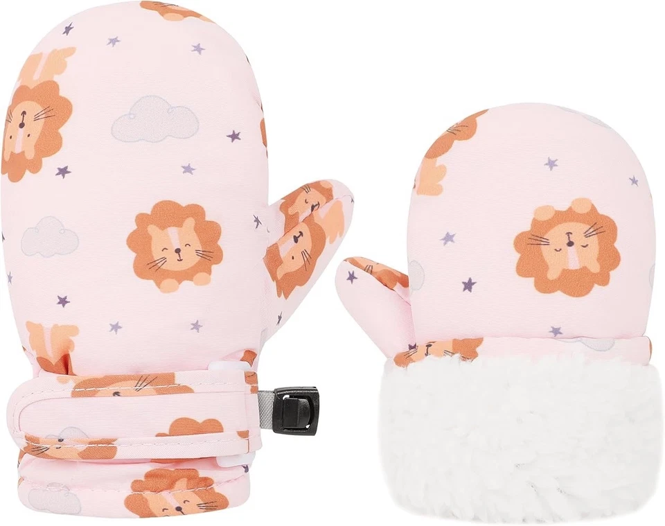 NWT Toddler Winter Gloves Kids Mittens Warm Lined Fleece Waterproof Pink Lion - Image 1 of 1