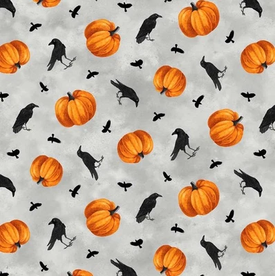 Northcott - Spellbound - Crows And Pumpkins - Gray/Multi, Fabric BTY - Image 1 of 4