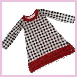Sugar Bee Girls Black White Gingham Checkered Ruffle Hem Dress Size 8 - Picture 1 of 5