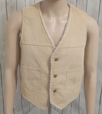 Chaleco de Pana Forrado Wrangler Sherpa De Colección S. Hecho en EE. UU. Ropa de Rancho Bronceada Ropa de Trabajo Foto 1 de 4