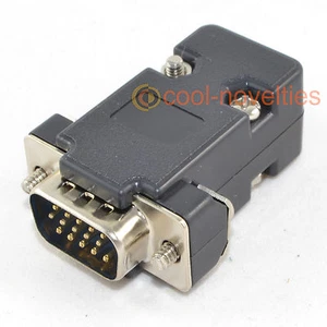 DB15HD 15 WAY D SUB VGA MALE HD PLUG CONNECTOR WITH BLACK HOOD/SHELL (15 PIN) - Picture 1 of 3