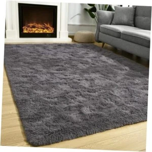 4x6 Fluffy Area Rugs for Bedroom, Super Soft Shag Living 4x6 Feet Dark Grey - Picture 1 of 7