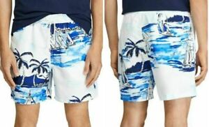 Polo Ralph Lauren Men's Sailboat Tropical Print Swim Trunks White/Blue M