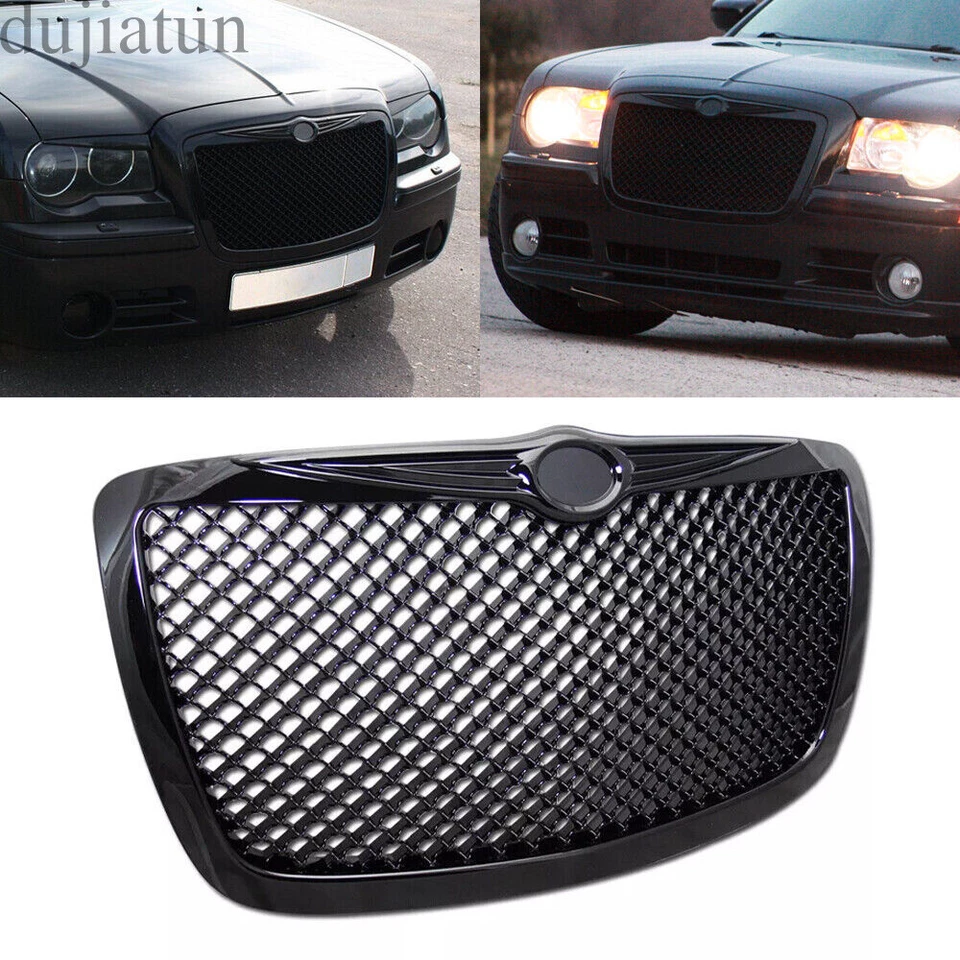 For 2005-2010 Chrysler 300/300 Polished Black Front Bumper Hood Grill Grille - Image 1 of 4