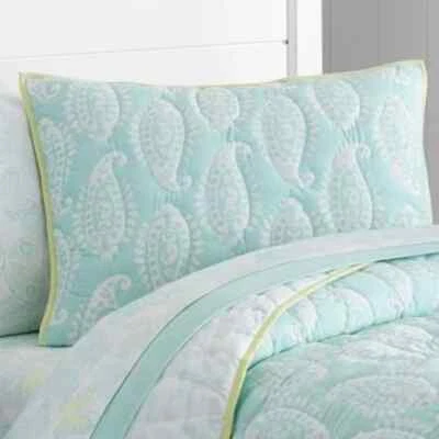 NEW Pottery Barn Kids Ava Paisley Wholecloth Quilted Sham Blue White STANDARD - Image 1 of 4