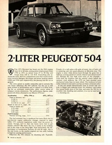 1971 PEUGEOT 504 2-LITER ~ ORIGINAL ARTICLE / AD - Picture 1 of 2
