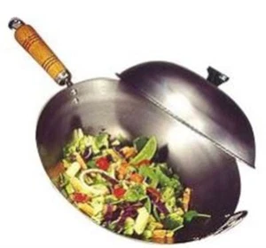 Dr Livingstone Spun Steel Round Bottom Wok 14" Wood handle Bush + Lid Commercial - Bild 1 von 4