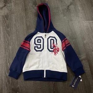 NWT U.S. Polo Assn. Boys Sweater Full Zip Graphic White Navy Blue Logo Size 3T - Picture 1 of 4