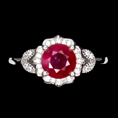 925 Sterling Silver Ring Round Ruby 7mm Cz Gemstone Jewelry Size 9 - Image 1 of 4