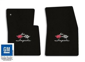 1961-1962 Chevrolet Impala - Black Classic Loop Carpet Floor Mats - Flags Logo - Picture 1 of 12