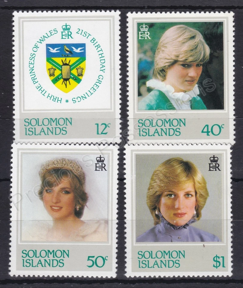 1982 Принцесса Диана 21-й день рождения MNH набор марок Соломоновы Острова SG 467-470 - Изображение 1 из 1
