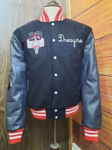 Varsity Letterman C Bomber Jacket With Patch Wool. Body And Cowhide Leather Slee - Picture 1 of 4
