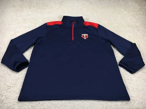 Minnesota Twins Sweater Mens 2XL XXL Blue Baseball MLB Pullover Logo 1/4 Zip Cover