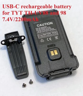 Batería recargable TYT USB-C de 2200 mAh con clip para cinturón para TH-UV88/UV98 vendedor de EE. UU. Foto 1 de 4