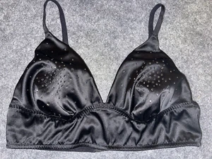 Victoria's Secret Bralette L Wireless Black Satin Rhinestone Embellished - Picture 1 of 4