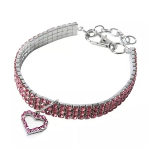 Luxury Diamond Rhinestone Studded Luxury Dog Collar with Heart Charm - Picture 1 of 12