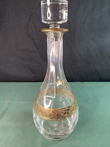 European cut crystal decanter art glass unsigned arched panels gold trim 12in - Picture 1 of 9