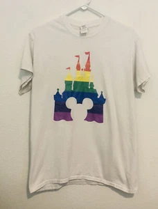 Disney Pride Promotional Shirt Gildan Tag Size Medium Rainbow Castle - Picture 1 of 12