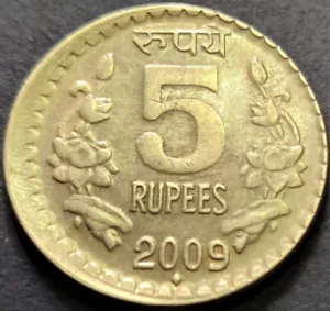 India Rs 5, Error Coin 2009, Bombay Mint having 'OFF CENTER STRIKE' (E2) - Picture 1 of 2