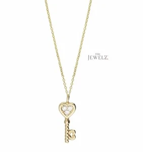 14K Gold 0.03 CT VS/F-G Diamond Heart-Key Charm Pendant Necklace - The Jewelz - Picture 1 of 3
