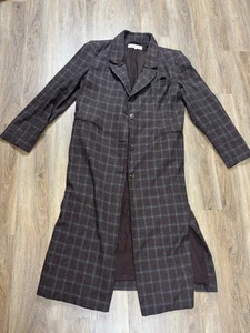 Free People Hailey Tweed Duster Blazer Plaid Long Fit Brown Wool Blend Size XL - Picture 1 of 5