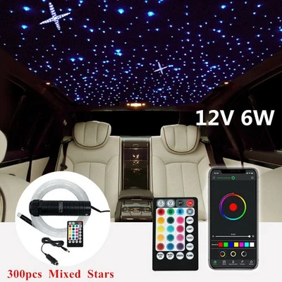 12V 6W RGB LED Car Roof Star Light BT RF Remote Control 300Pcs Mixed Fiber Optic - Image 1 of 4