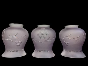 Set of 3 Purple Frosted Glass Shades w/ Etched Floral Designs GA20234 - Picture 1 of 13