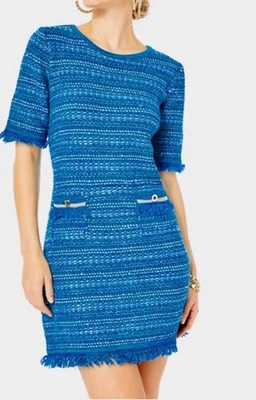 Lilly Pulitzer Beckington Sweater Dress Blue Grotto Metallic Tweed Size L - EUC - Image 1 of 4