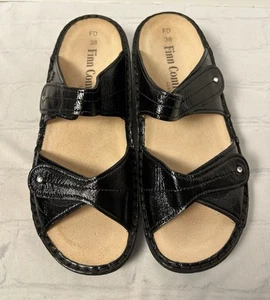 Finn Comfort Catalina Black Patent Leather Sandals Slip On Size EU 38 US 7-7.5 - Picture 1 of 11