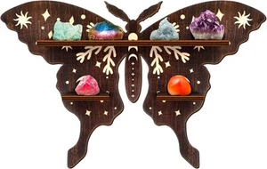 Crystal Shelf Display Rustic Wooden Cat Moon Shelves Moth Hamsa Hand Wolf Crysta - Picture 1 of 7