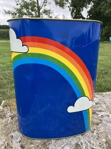 Vintage 1980s Cheinco Blue Rainbow Metal Trash Can Wastebasket 13” x 10” USA - Picture 1 of 15