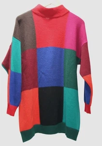 VTG 80s 90s The Limited Bold Geometric Color Block Mock Neck Womens Sweater M/L - Picture 1 of 5