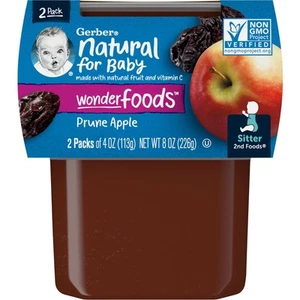 Natural for Baby, Wonder Foods™, 2nd Foods®, Prune Apple, 2 Pack, 4 oz (113 g) - Picture 1 of 3